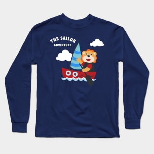 Funny lion sailor cartoon vector on little boat with cartoon style. Long Sleeve T-Shirt